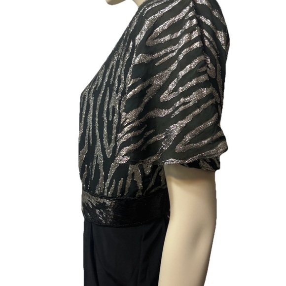 Vintage 80s Disco Metallic Silver & Black Striped Jumpsuit  Sz Small - Picture 13 of 14